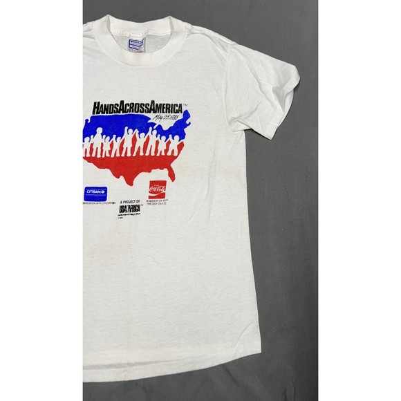 Vintage 1986 Hands Across America Single Stitch White Promo T-Shirt Size Medium - Picture 3 of 10